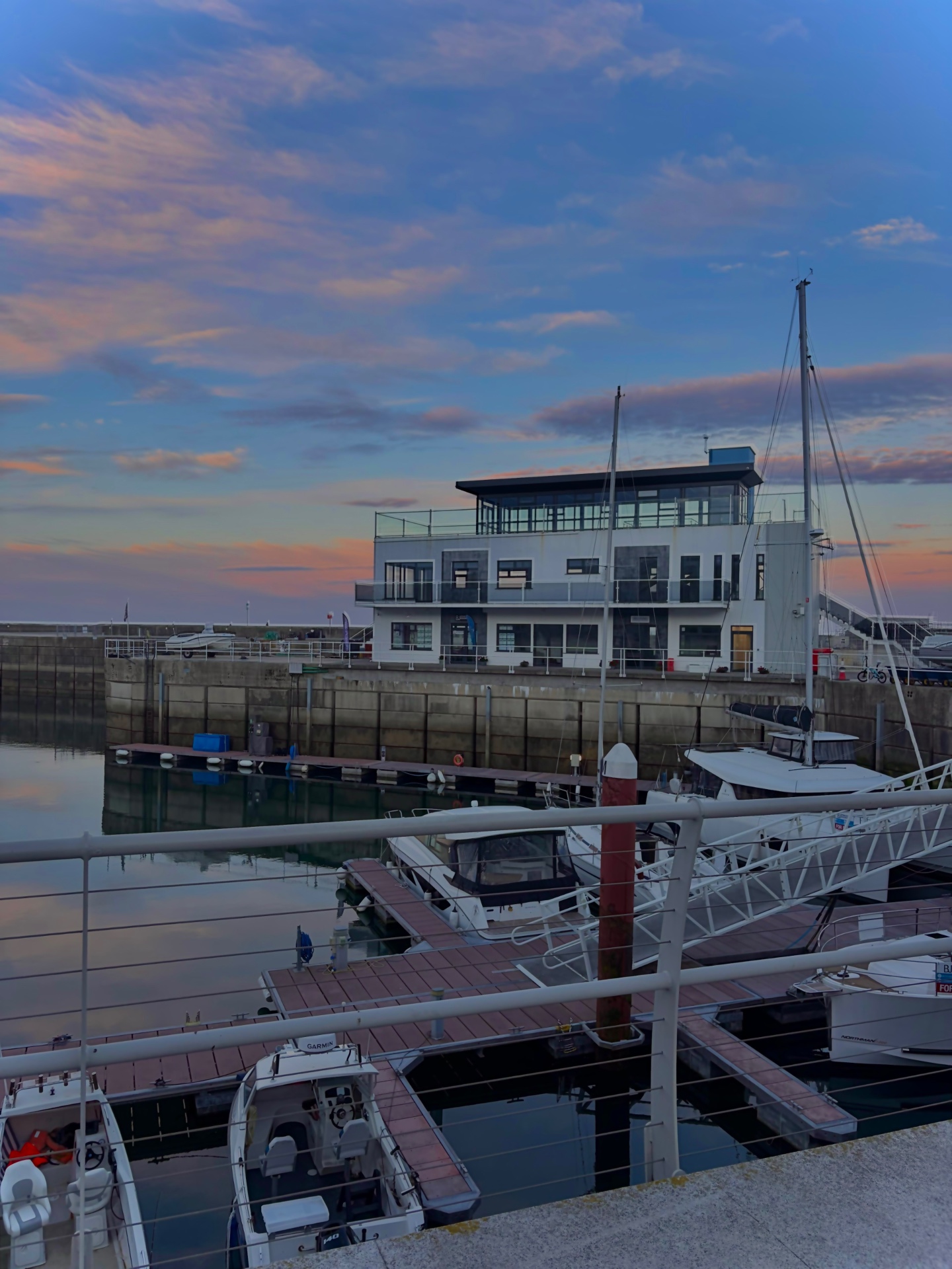 HEVO waterfront location at dusk